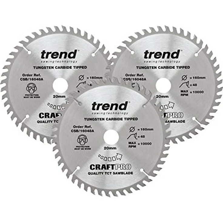 Trend CSB-160-3PK Craft Pro Kreissägeblatt, CSB-160-3PK, Durchmesser 160 mm Bohrung, 20 mm Zähne, 48, 3 Stück