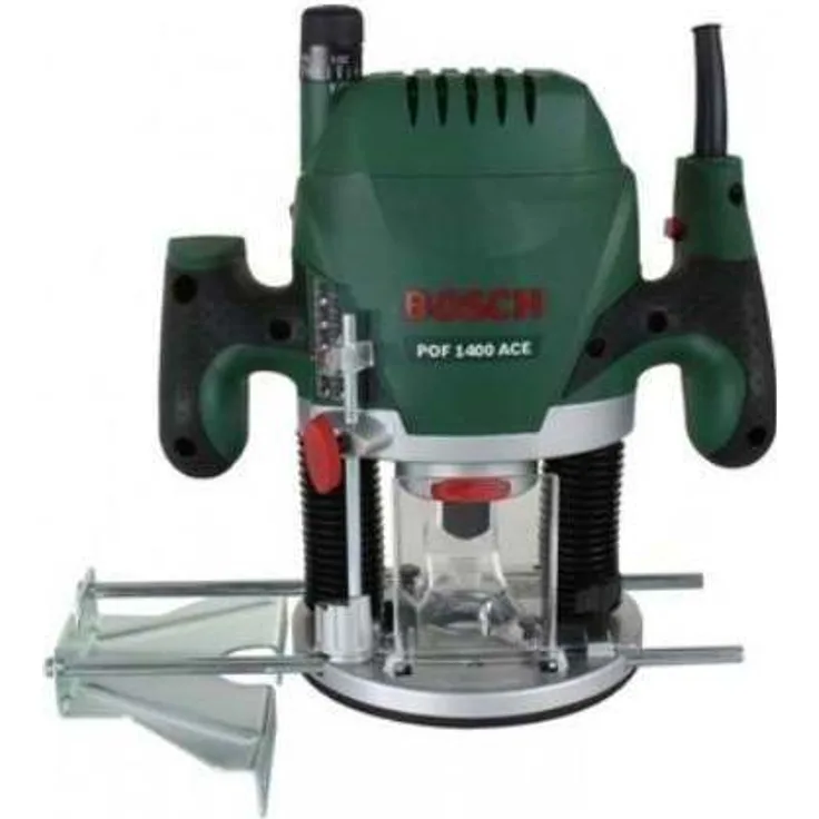 Bosch DIY Oberfräse POF 1400 A, Absaugadapter, Gabelschlüssel, Kopierhülse, Nutfräser, Parallelanschlag, Zentrierstift, 3 Spannzangen, Koffer (1400 W, Werkzeugaufnahme 6 mm)