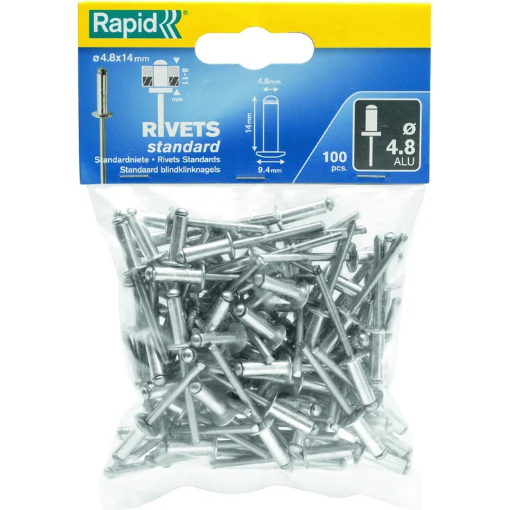 Rapid 5000381 4,8x14mm Blindniete Standard Aluminium 100 Stück, Edelstahl, ø4.8 mm