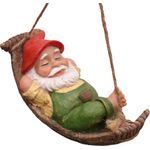 Teresas Collections 18,3 cm lustige Gartenzwerge für den Außenbereich, hängende Statue, Feengarten, Schaukelblätter, Zwerg für Rasen, Terrasse, Hof, Dekoration