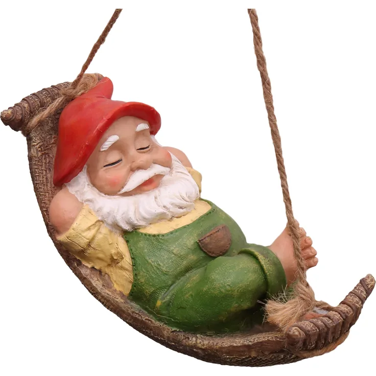 Teresas Collections 18,3 cm lustige Gartenzwerge für den Außenbereich, hängende Statue, Feengarten, Schaukelblätter, Zwerg für Rasen, Terrasse, Hof, Dekoration