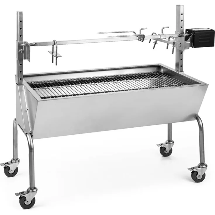 Sauenland Spanferkelgrill mit Elektromotor Drehspieß Silber