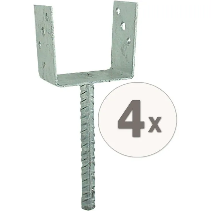 4 x Uniqat Pfostenträger Pfostenanker U-Form 121mm 200mm Dolle, Feuerverzinkt