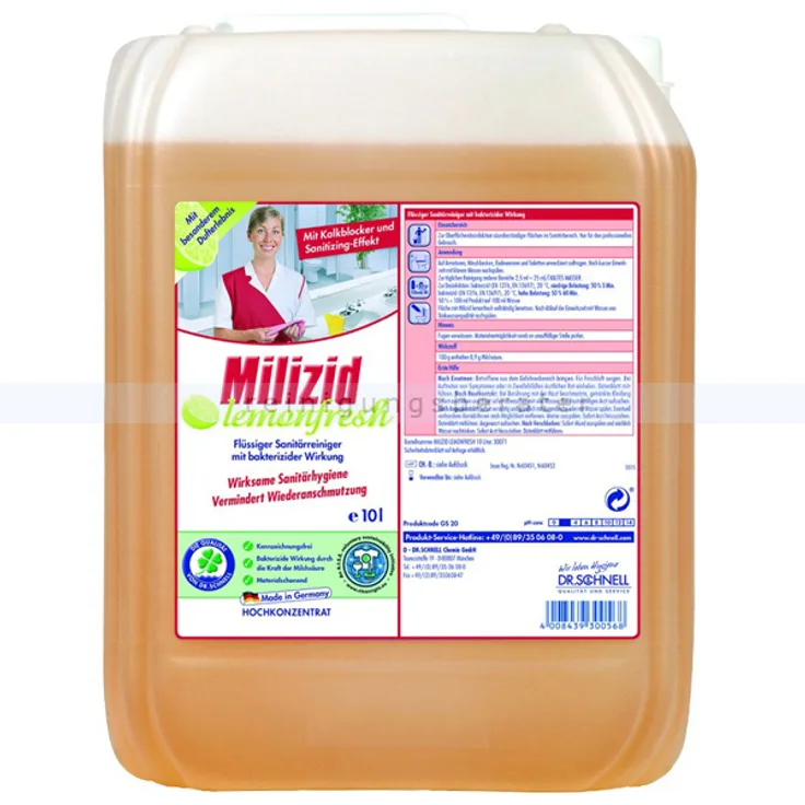 Dr. Schnell Konzentrat Milizid Lemonfresh 10 L Sanitärreiniger Flüssiger Sanireiniger mit bakterizider Wirkung, Konzentrat