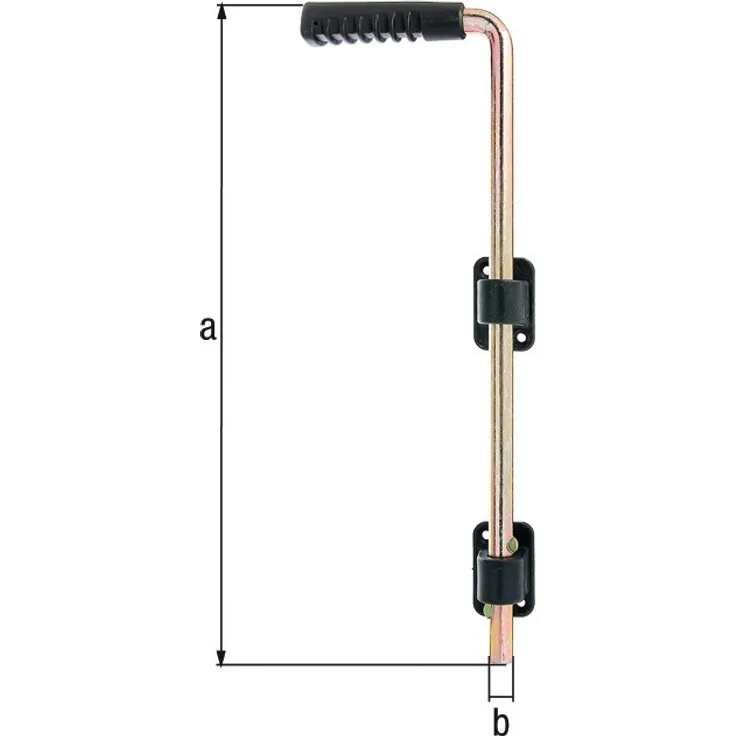 GAH-Alberts 326029 Bodenschieber | Edelstahl, mit zwei grauen Kunststoffführungen und Kunststoffgriff | Bolzen-Ø 16 mm | 500 mm | Abstand Bolzen - Tor 40 mm