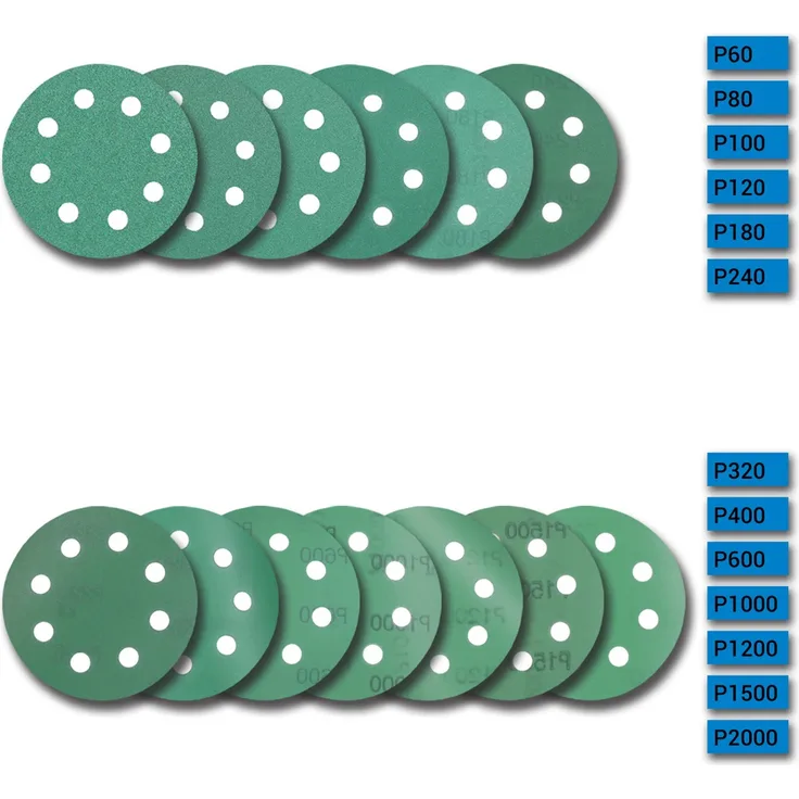 Schleifpapier, Schleifscheibe - Universal (grün) 125mm, 8-fach-gelocht, Filmbasis - 10er Pack P40