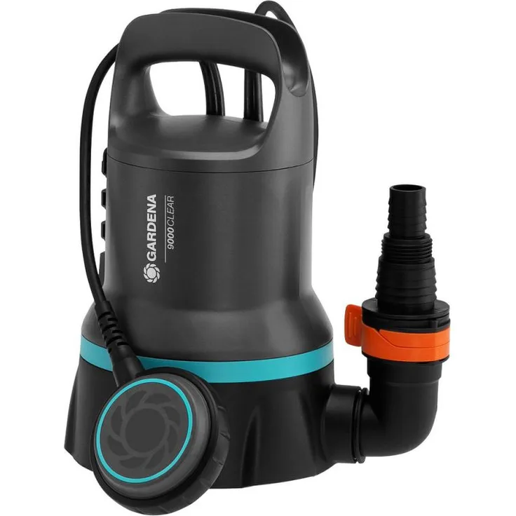 Gardena 9000 09030-61 Klarwasserpumpe 300 Watt 9.000 l/h Entwässerung max. Förderhöhe 6 m max. Förderdruck 0,6 bar max. Tauchtiefe 7 m max. Wassertemperatur 35 °C IP Schutzart IPX8 Kabellänge 10 m