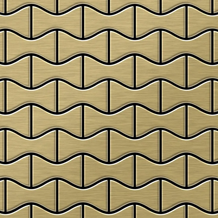 Mosaik Fliese massiv Metall Titan gebürstet in gold 1,6mm stark ALLOY Kismet-Ti-GB Designed by Karim Rashid 0,86 m2