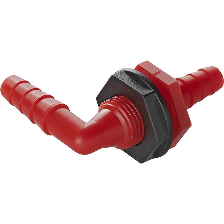 Tankdurchführung mit Schlauchtülle 10 x 12 mm DVGW W270 / KTW A Gewinkelt rot Bewässerungszubehör
