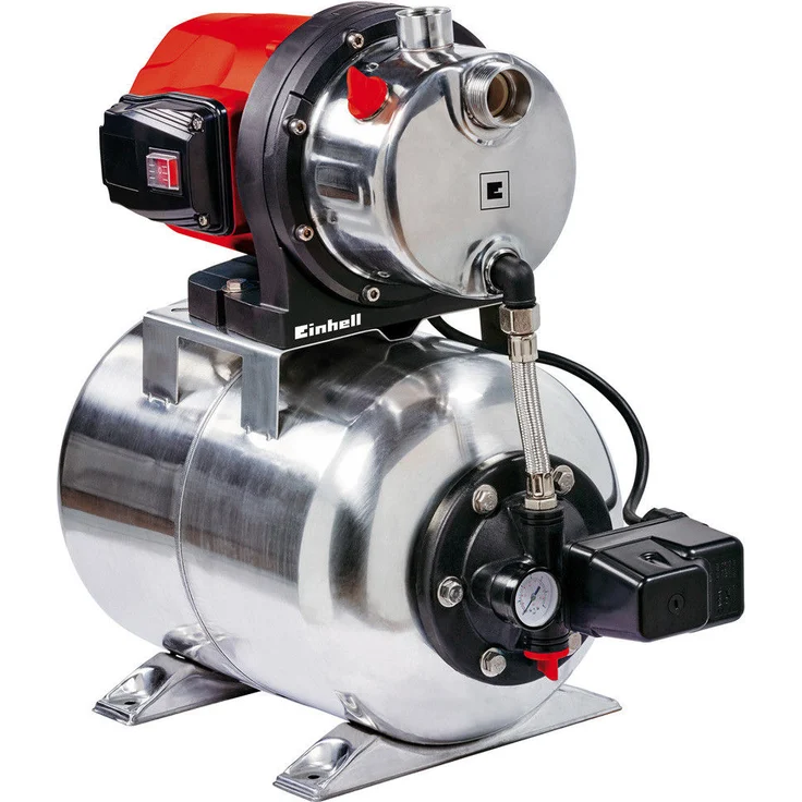 Einhell Hauswasserwerk GC-WW 1250 NN 1200 W, max. 5 bar, 5000 l/h Fördermenge, max. 50 m Förderhöhe, wartungsfreier Motor, Wasserablassschraube, 20 L Edelstahldruckkessel Hauswasserwerk – Bild 1