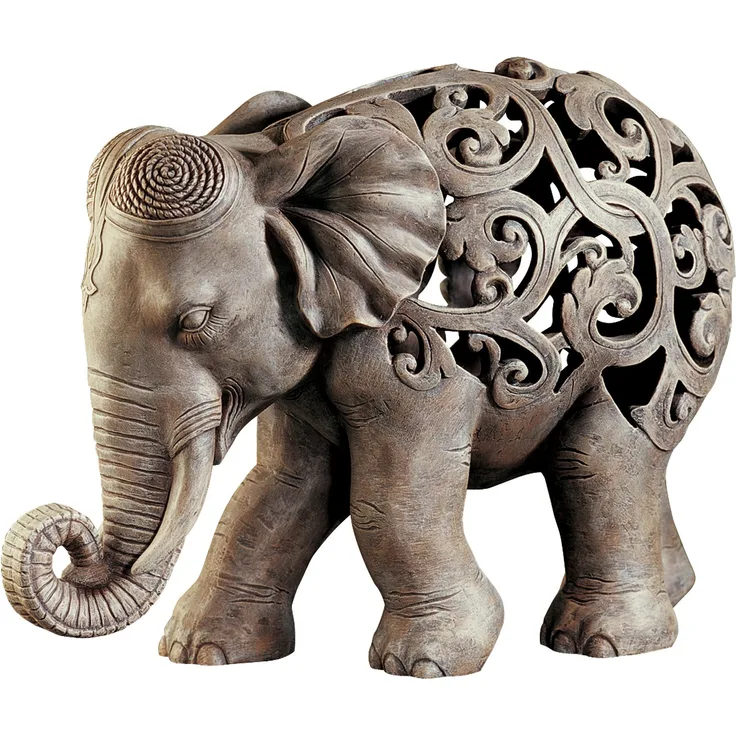 Design Toscano Anjan der Elefant indische Deko Jali Tierstatue, 30.5 cm, Gotischer Stein