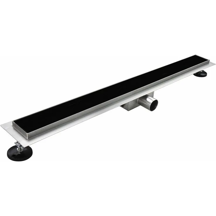 Duschrinne Bodenablauf Glas Schwarz aus Edelstahl sehr flach R3 80cm