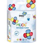 Kreul 24450 - Mucki Window Color Set, Fenstermalfarbe auf Wasserbasis, parabenfrei, glutenfrei, laktosefrei, vegan, leicht vermalbar, auswaschbar, 4 x 29 ml Farbe und feste Folie