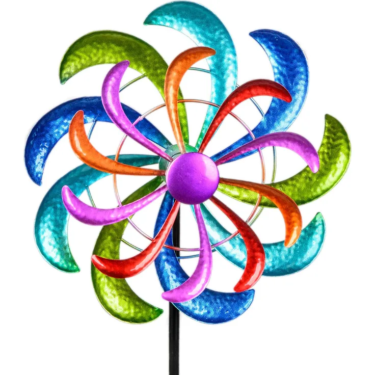 Buntes Windrad Blume für den Garten aus Metall Windspiel Windmühle 124 cm