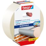 tesa Verlegeband rückstandsfrei entfernbar - Gewebeverstärktes, doppelseitiges Klebeband zum Verkleben von Teppich- und PVC-Bodenbelägen - 25 m x 50 mm