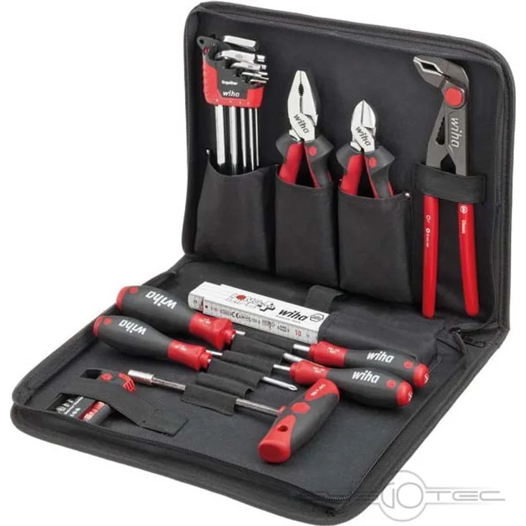 Wiha Werkzeug Set Mechaniker, 31-tlg., inkl. Praktische und stabile Tasche und hochwertigem Werkzeug, robust und platzsparend, Bestückung für die gängigsten Anwendungen: SoftFinish Schraubendreher Satz, Bithalter, Gliedermaßstab, Kraftkombinationszange, K