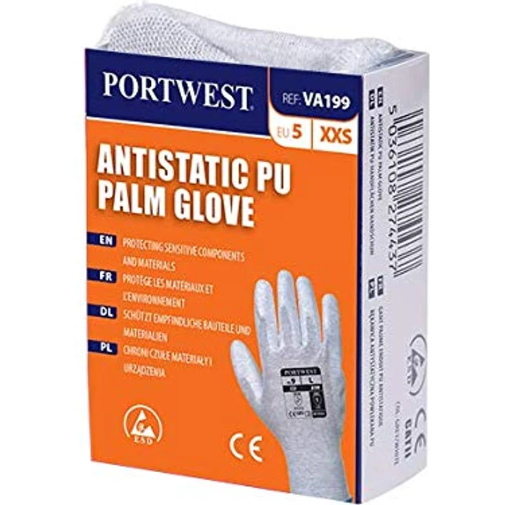 Portwest va199g7rm Getränkeautomaten antistatisch PU Palm Handschuh, Regular, Größe: Medium, Grau – Bild 1