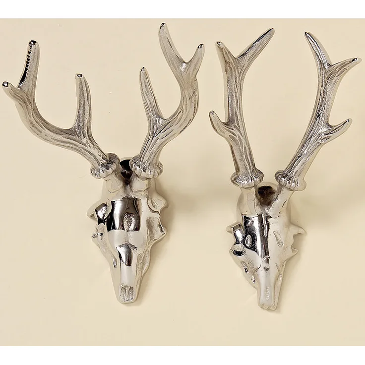 2er Set Wand Objekt Geweih Replik Hirsch Silber modern