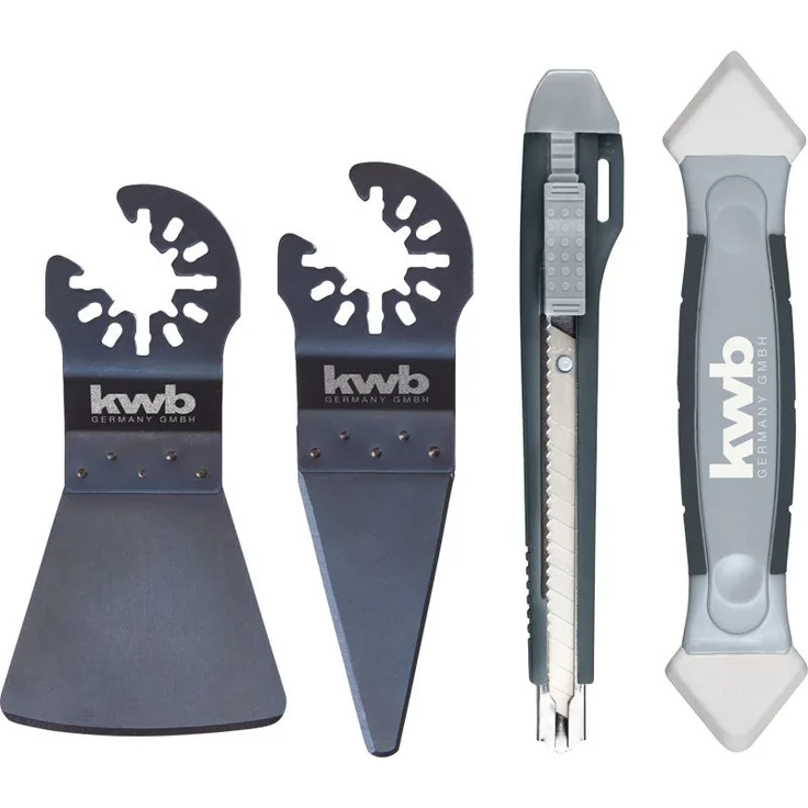 kwb Multitool Silikonfugen Reparatur-Set, 4-teilig, inklusive Schaber, Cuttermesser und Fugenglätter