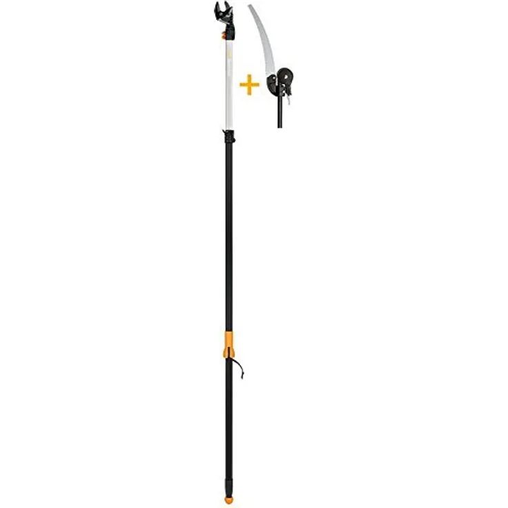 Fiskars Set Bypass Teleskop-Schneidgiraffe UP86 für frische Äste und Zweige, Inklusive Adapter-Baumsäge, Länge 2,4 ? 4 m, 1001641 (Limitierte Auflage)