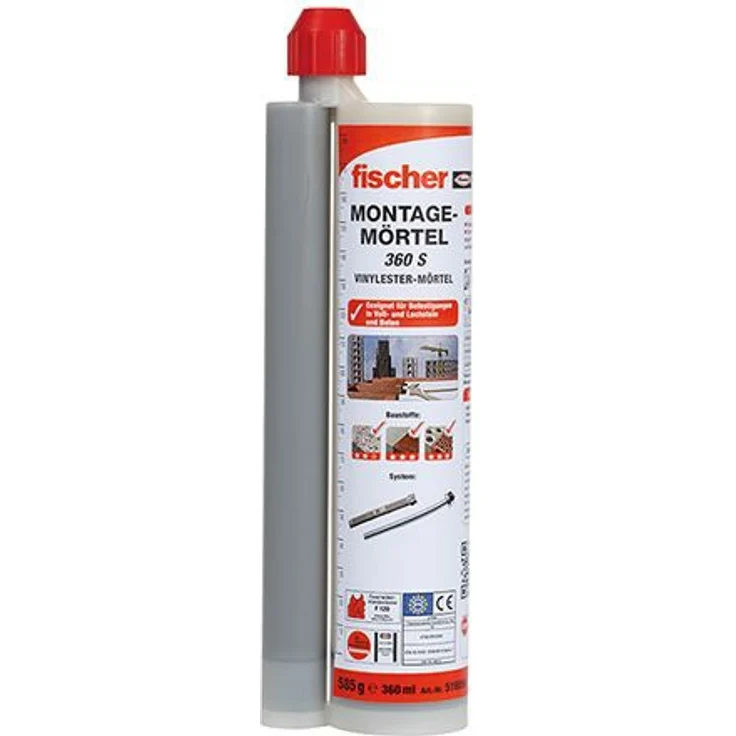 fischer Montagemörtel FIS VL 360 S - Für Standardanwendungen in Voll--Lochsteinmauerwerk und gerissenem Beton - 1 x Kartusche 360 ml, 2 x Statikmischer FIS MR Plus - Art.-Nr. 519556 – Bild 1