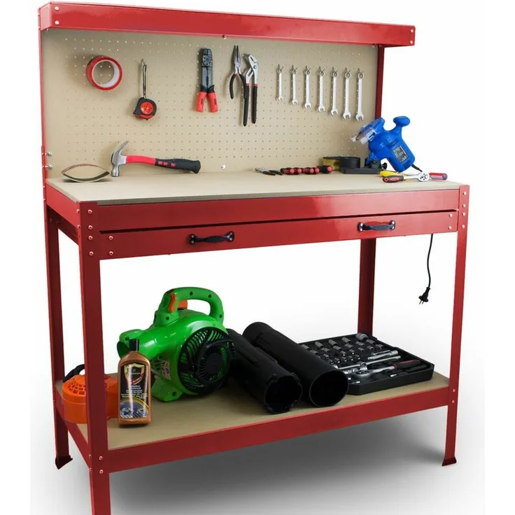 Bituxx - Werktisch Werkbank Arbeitstisch Arbeitsplatte Lochwand Schublade Werkstatt Kompakte Werkbank mit 115 x 55 x 140 cm Rot