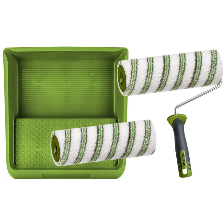 Colorus - Premium Maler Set 4 tlg | Malerrolle 25 cm 12 mm Flor | Farbwalze Malerwalze für glatte Oberflächen | Steckbügel mit 2K Griff | Farbwanne