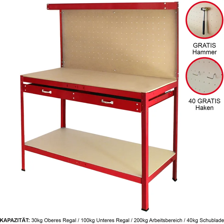 Werkbank mit Stecktafel und Schublade - 5055986130611