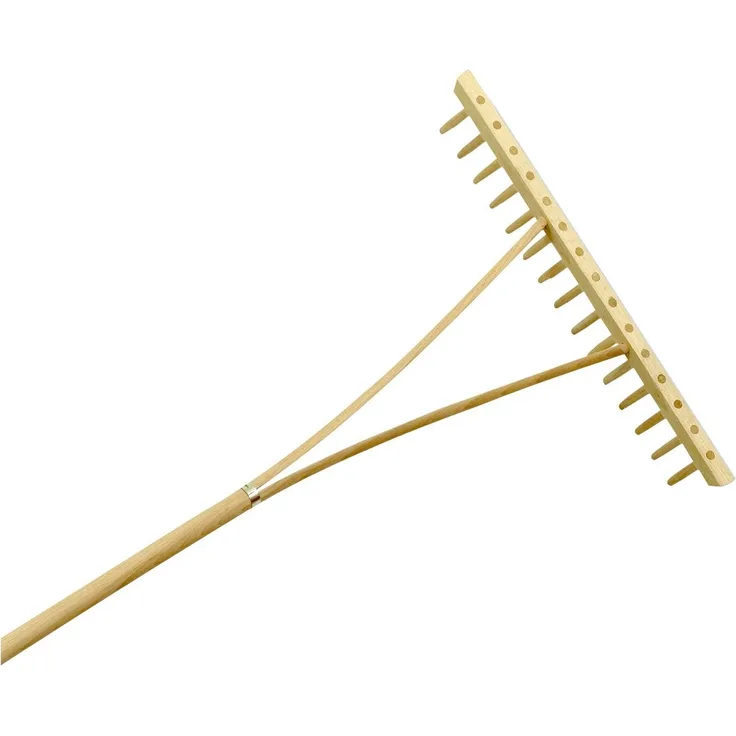 Xclou Holzrechen - Harke aus Holz mit Stiel - Rechen einreihig 15 Zinken - Laubrechen für Garten und Beet - Gartenwerkzeug - Heurechen für Gartenarbeit