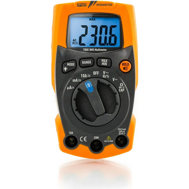 HT-Instruments Extrem Robustes Digitales Multimeter TRMS bis 600 V AC-DC mit Integrierter LED Leuchte, 1 Stück, IRONMETER