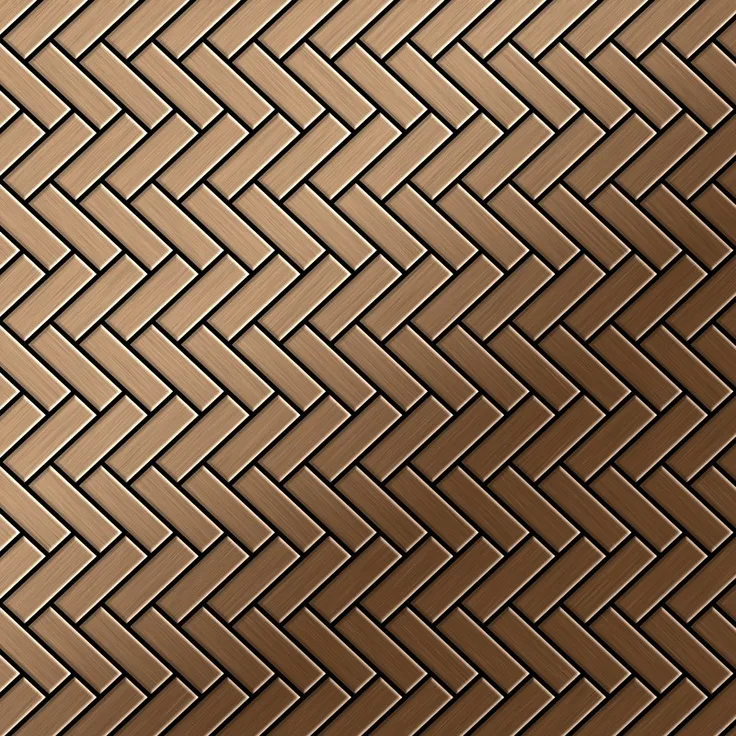 Mosaik Fliese massiv Metall Titan gebürstet in kupfer 1,6mm stark ALLOY Herringbone-Ti-AB 0,85 m2