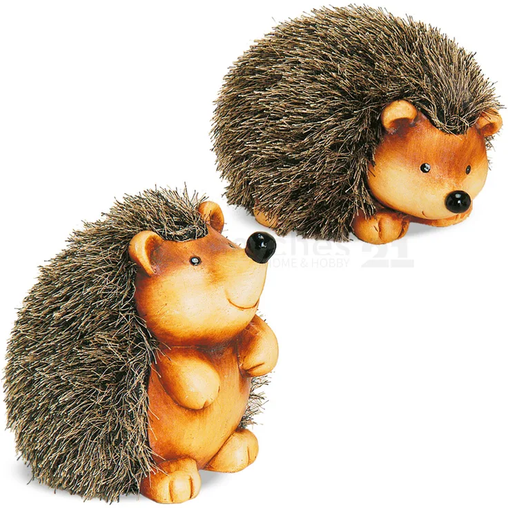 matches21 Tolle Herbstdeko Igel Deko Figur Herbst Dekoration 2 Stück Set sitzend stehend je ca. 17 cm aus Ton mit Kunstfell