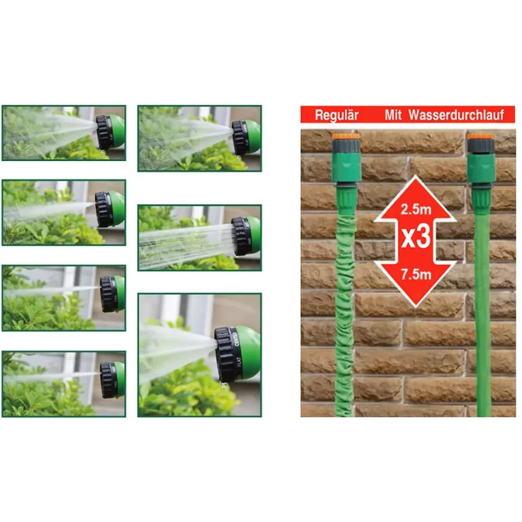 Grüner Jan Flexischlauch 7,5m + Gartenbrause Gartenschlauch