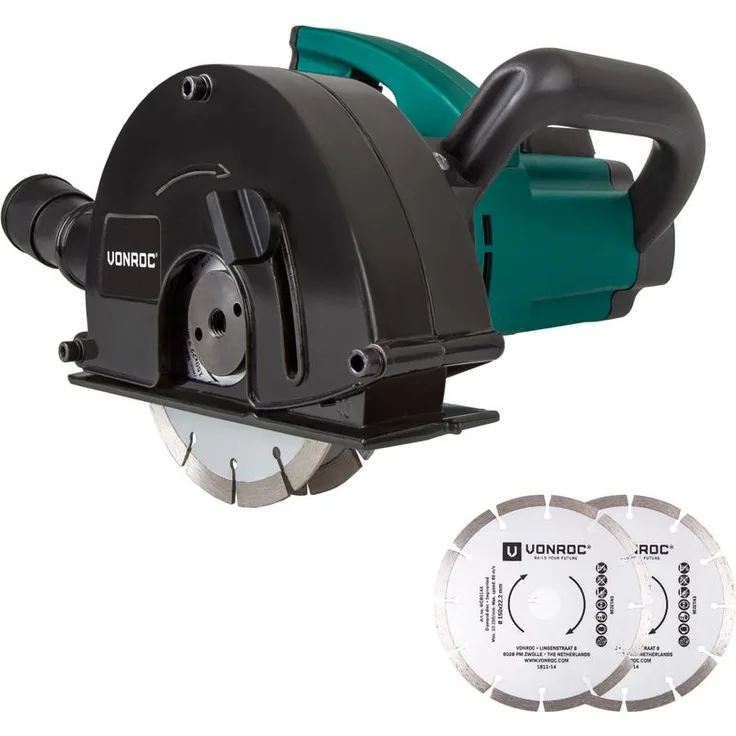 VONROC Mauernutfräse Schlitzfräse 1700 W - 150 mm Komplettset mit 4 Stück Diamantscheiben und Aufbewahrungstasche