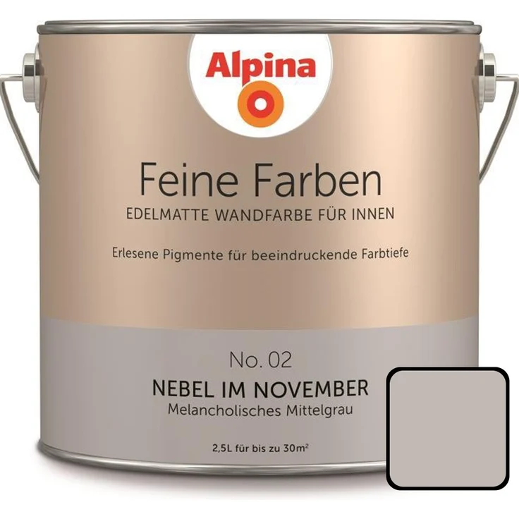 Alpina Feine Farbe No. 02 2,5 l, melancholisches mittelgrau, Nebel im November – Bild 1