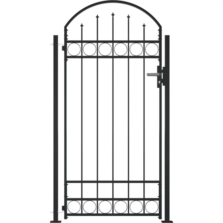 vidaXL Zauntor mit gewölbter Spitze und 2 Pfosten 105 x 204 cm Schwarz