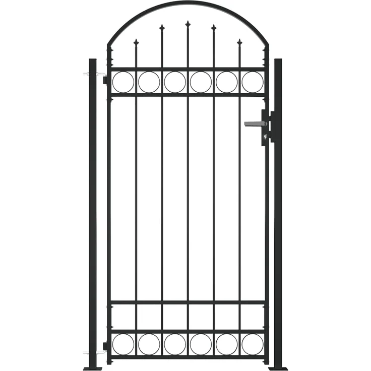 vidaXL Zauntor mit gewölbter Spitze und 2 Pfosten 105 x 204 cm Schwarz – Bild 1