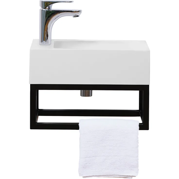 STILFORM Gäste WC Waschbecken Soho Industrial Design aus Mineralguss mit Metallgestell Schwarz Matt mit Hahnloch