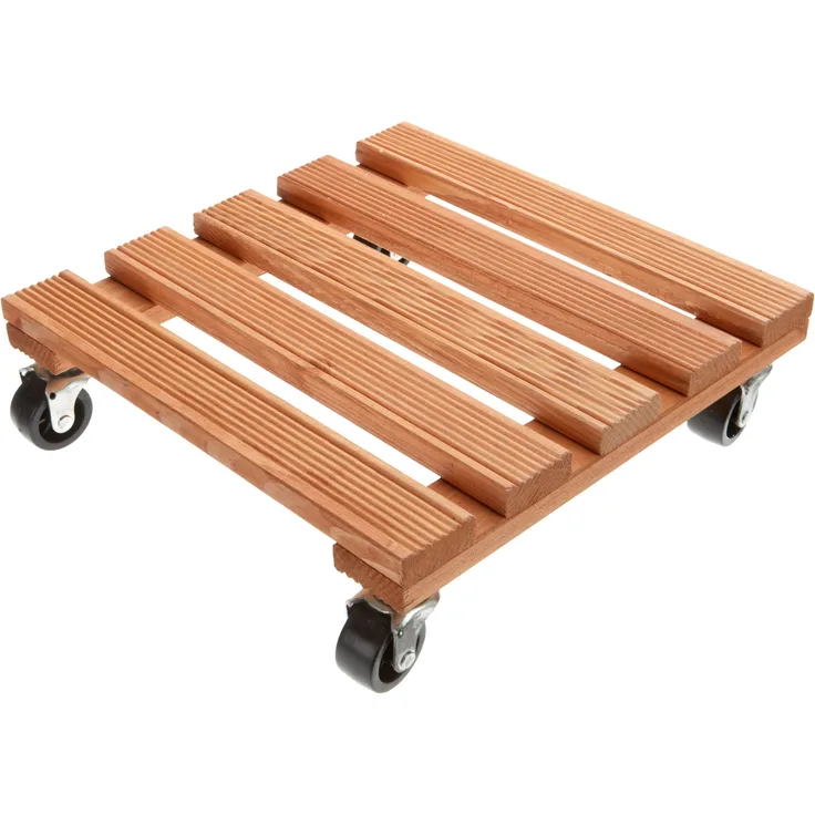WAGNER Pflanzenroller Toscana 29 x 29 x 8,5 cm I Pflanzenroller & Blumenroller für Außenbereich + Innenbereich, Kiefer Terracotta I Kübelroller aus Holz I Tragkraft 150 kg I Made in EU - 20015301