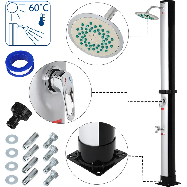 Solardusche 35 Liter max. 60°C UV-beständiger KunststoffGartendusche Pooldusche Dusche