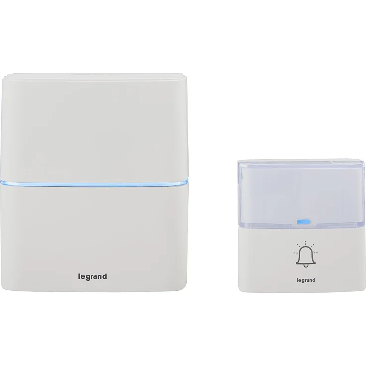 Legrand, Funkklingel-Set Premium batteriebetrieben mit MP3-Funktion, 1x wasserdichtem Klingeltaster (IP54), 1x Gong mit 30 Melodien, 100m Reichweite, 094270
