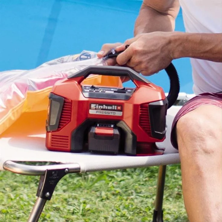 Einhell Akku-Kompressor PRESSITO Power X-Change PXC Li-Ion, 18 V, max. 11 bar, 710 mm Schlauchlänge, Hochdruck-, Niederdruckpumpe, inkl. 3-tlg. Adapter-Set, ohne Akku und Ladegerät – Bild 7