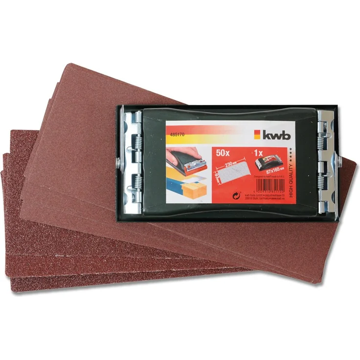 kwb Handschleifer-Set – 2-tlg. inkl. Schleifklotz mit Klemmvorichtung und Schleifpapier 93 mm x 230 mm (50 Stk.) – Bild 1
