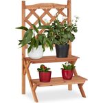 Relaxdays Blumentreppe mit Rankgitter, 2 Stufen, für Blumentöpfe & Kletterpflanzen, Tannenholz, HBT: 89x51x40cm, Natur