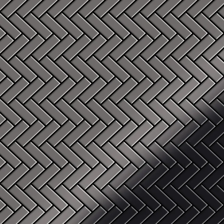 Mosaik Fliese massiv Metall Titan hochglänzend in dunkelgrau 1,6mm stark ALLOY Herringbone-Ti-SM 0,85 m2