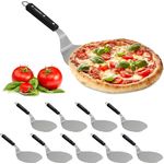 Relaxdays 10 x Pizzaschieber mit Holzgriff, rund, aufhängen, Schaufel BxT: 16,5x17,5 cm, Pizzaheber Edelstahl, silber-schwarz