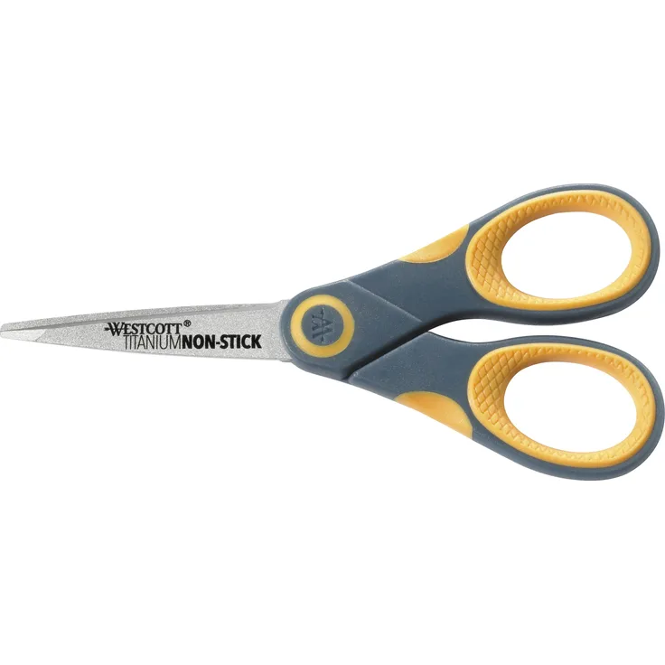 Westcott E-33650 00 Titan Nitrid Non Stick Softgrip Schere, grau - gelb, 13 cm