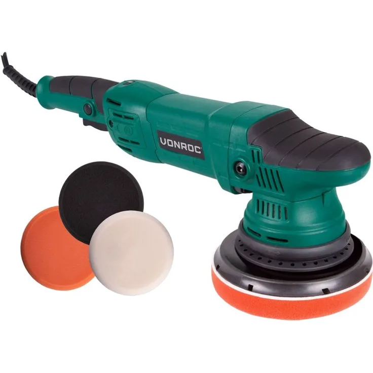 Vonroc - Exzentrische Poliermaschine Set - Dual Action - Poliermaschinen-Set – Konstant-Elektronik – Soft Start – 150 mm – 1050 W – einschließlich 4