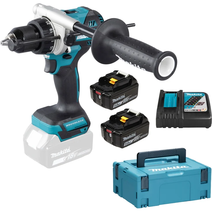 Makita DHP 486 RTJ Akku-Schlagbohrschrauber 18V - 5,0 Ah,2 Akkus mit Ladegerät im Makpac – Bild 1