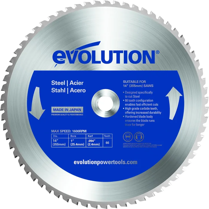 Evolution 66-Zahn TCT-Kreissägeblatt, Stahl, 355 mm
